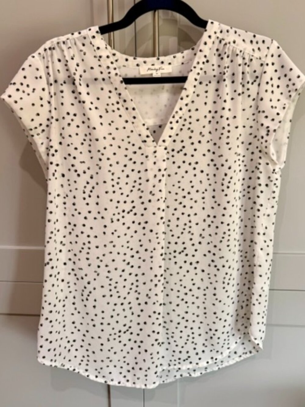 Monday Fun Lillian V-Neck Blouse White & Black polka dots